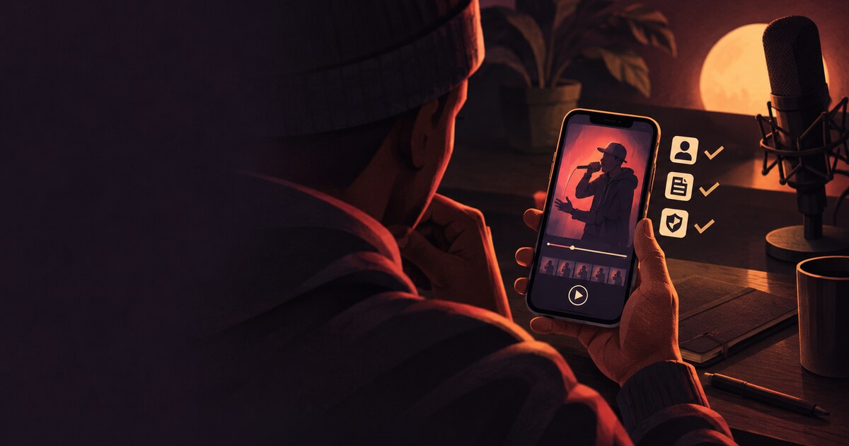 Illustrative artwork of someone checking a freestyle clip on a phone; not a screenshot of the original Bulin 47 video.